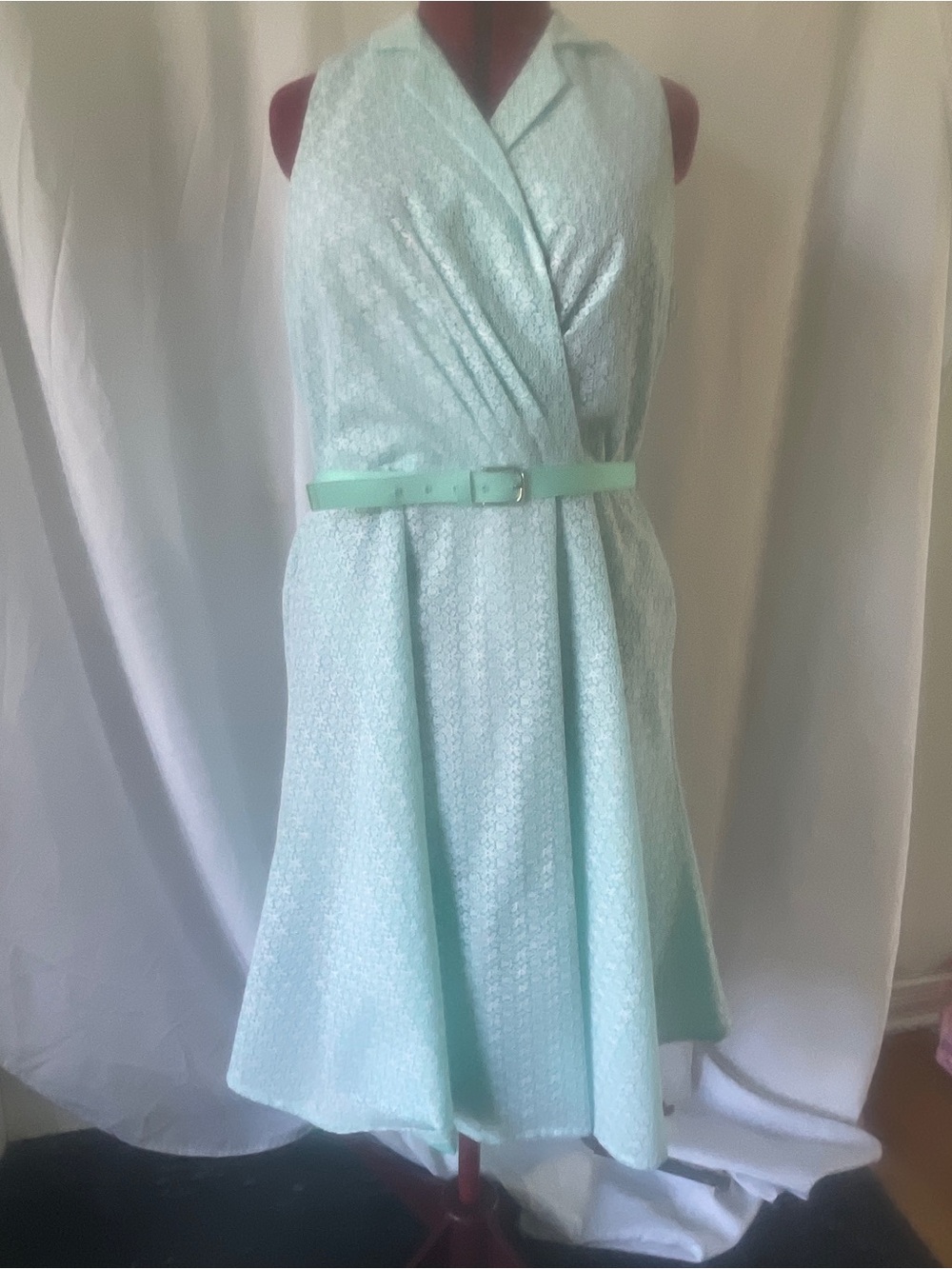 Vintage light blue Sleeveless Wrap Belted Dress circa 1980’s